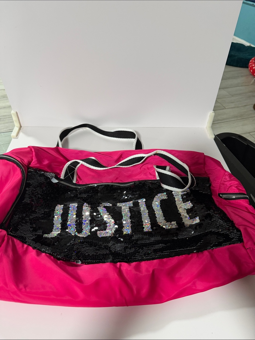 Justice Pink Sequin Logo Travel Duffel